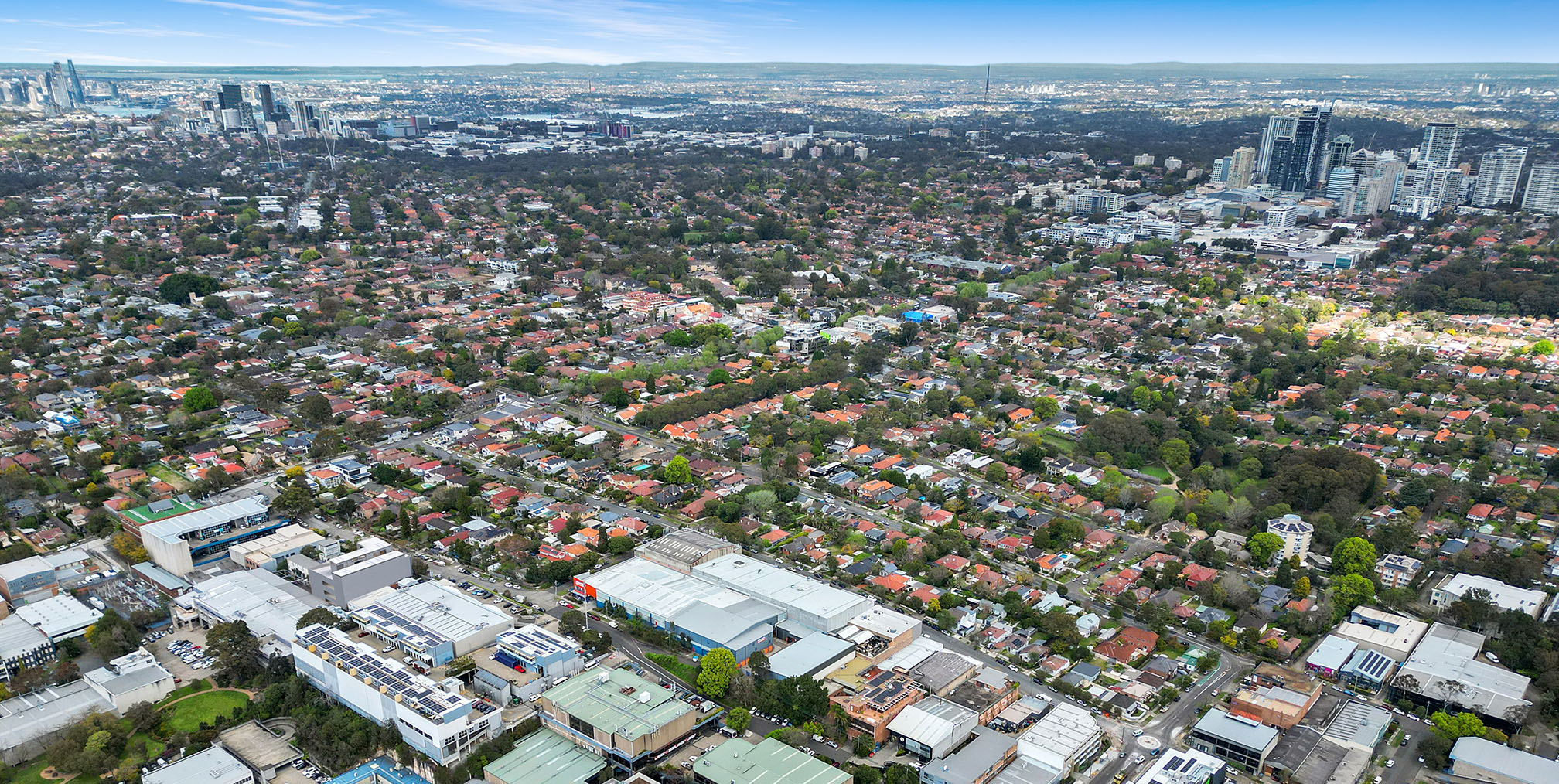 Aerial view of Chatswood showing The Edge location